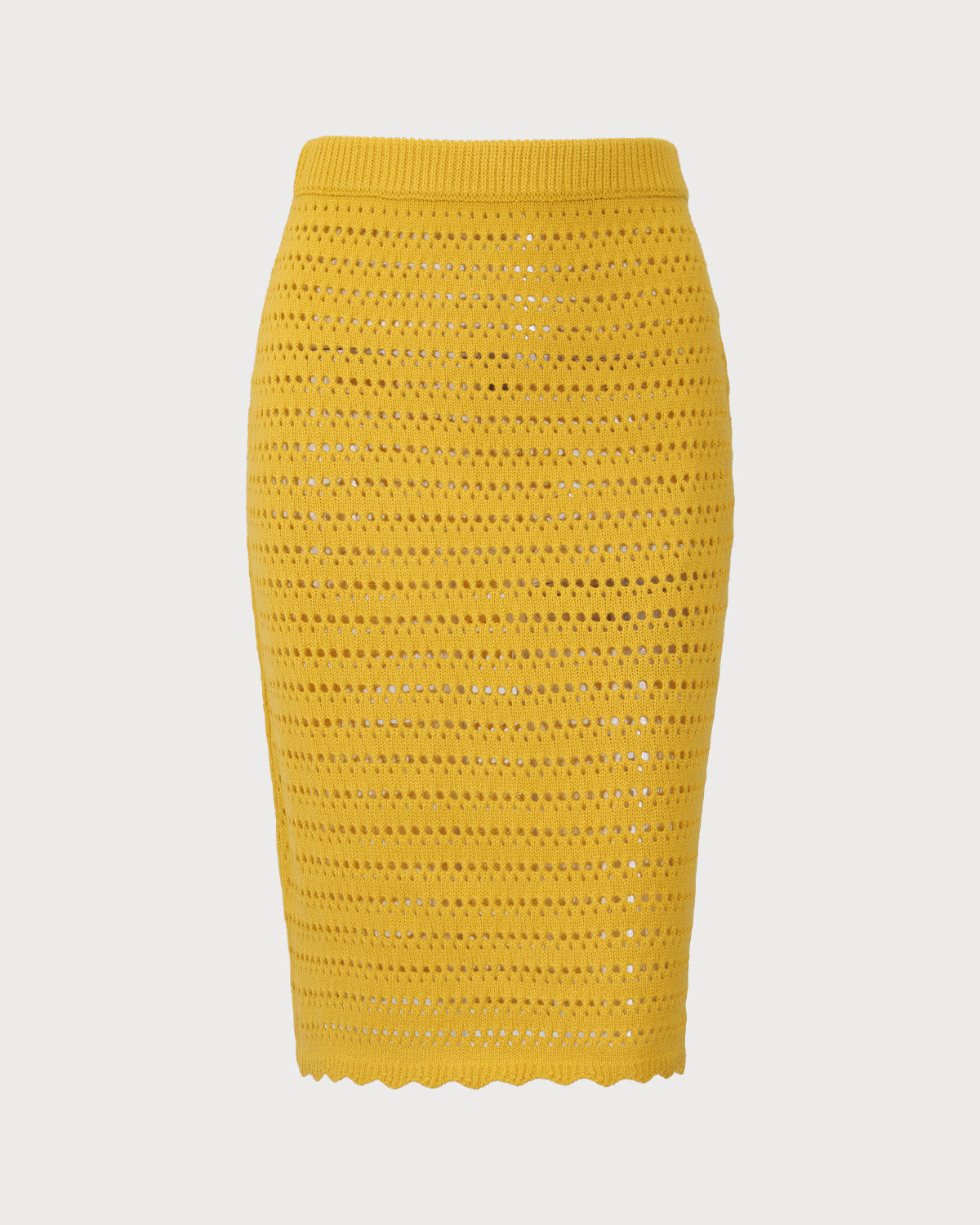 Yellow High-waisted Knee Length Knit Skirt For Sale Free Shipping