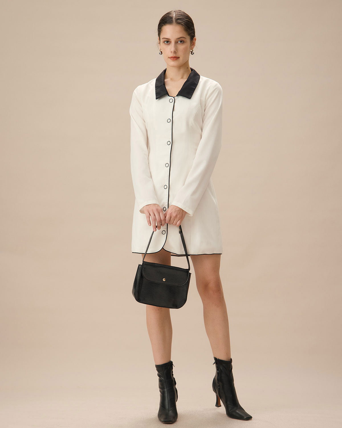 White Contrasting Button-Up Mini Dress Limited Edition Cheap Pice