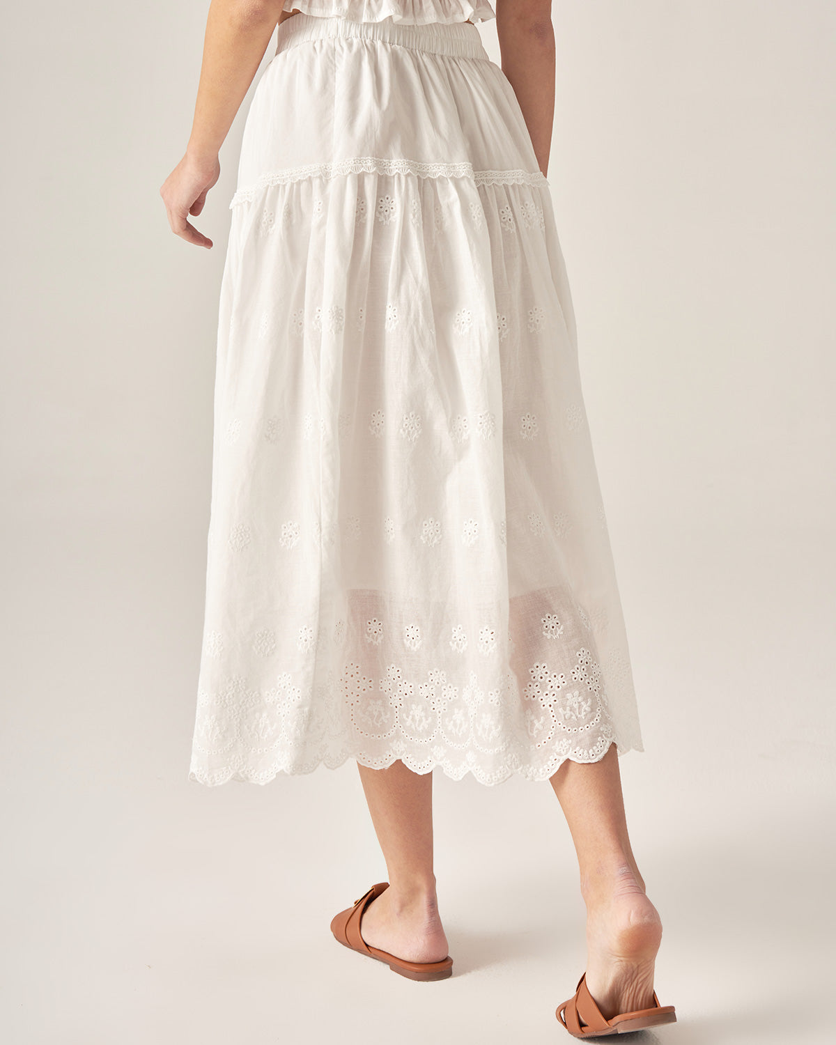 White Embroidery A-Line Midi Skirt Cheap Sale Sale