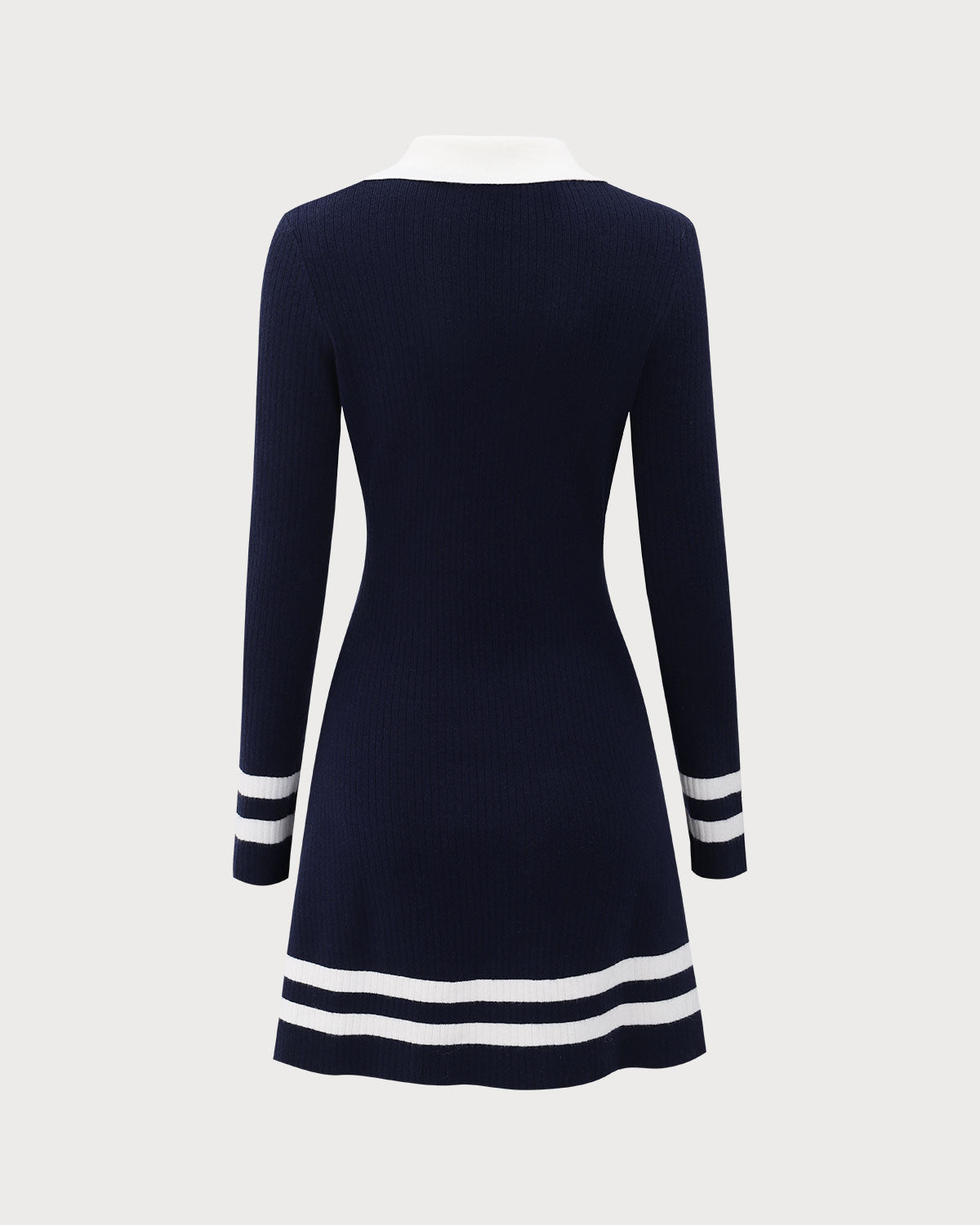 Navy Contrasting V Neck Striped Sweater Dress Cheap Sale Enjoy