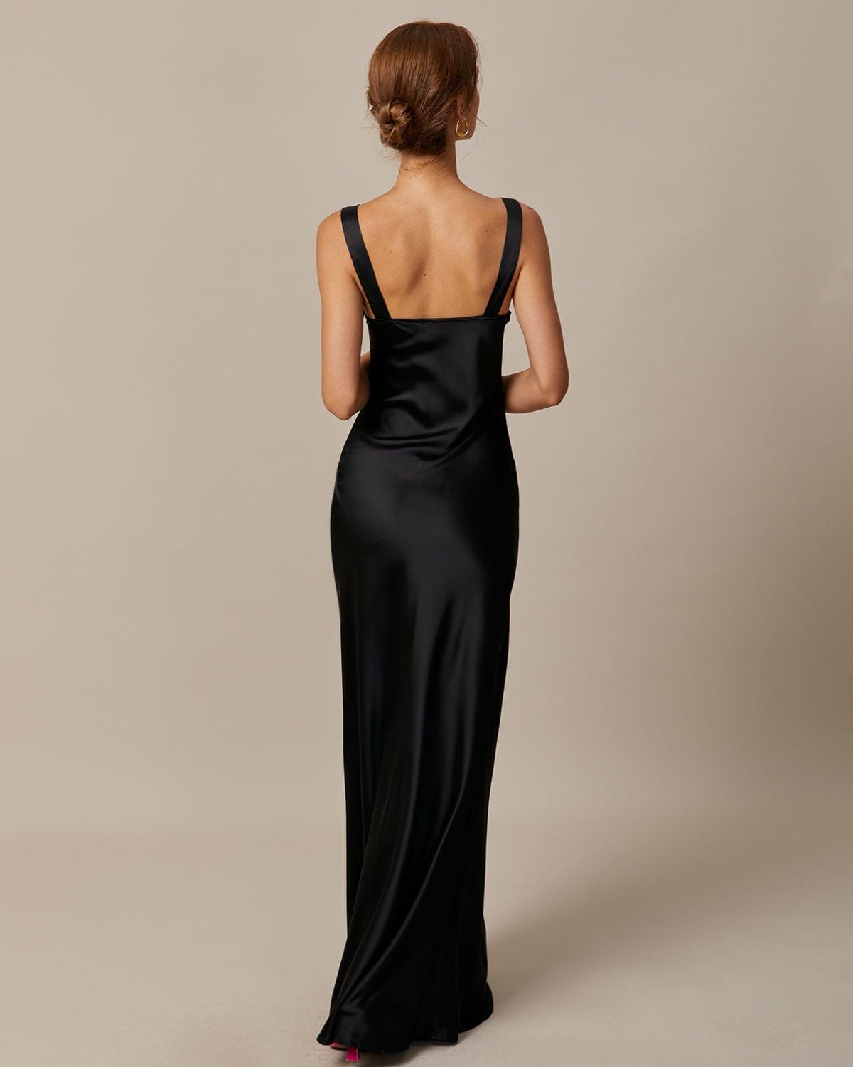 The Black Cowl Neck Sheath Satin Maxi Dress Outlet Amazing Pice