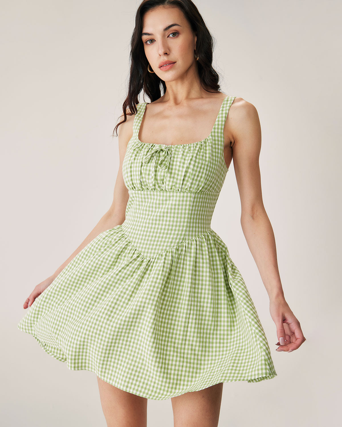 Green Plaid Ruched Slip Mini Dress Cheap Sale With Credit Card