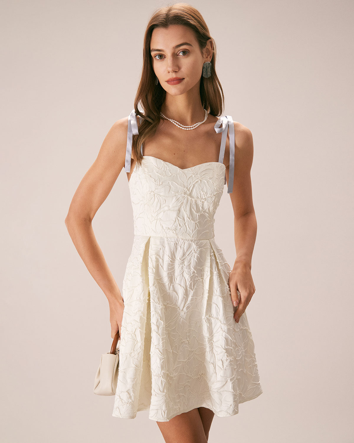 The Off White Jacquard Tie Strap Mini Dress Online Cheap Quality