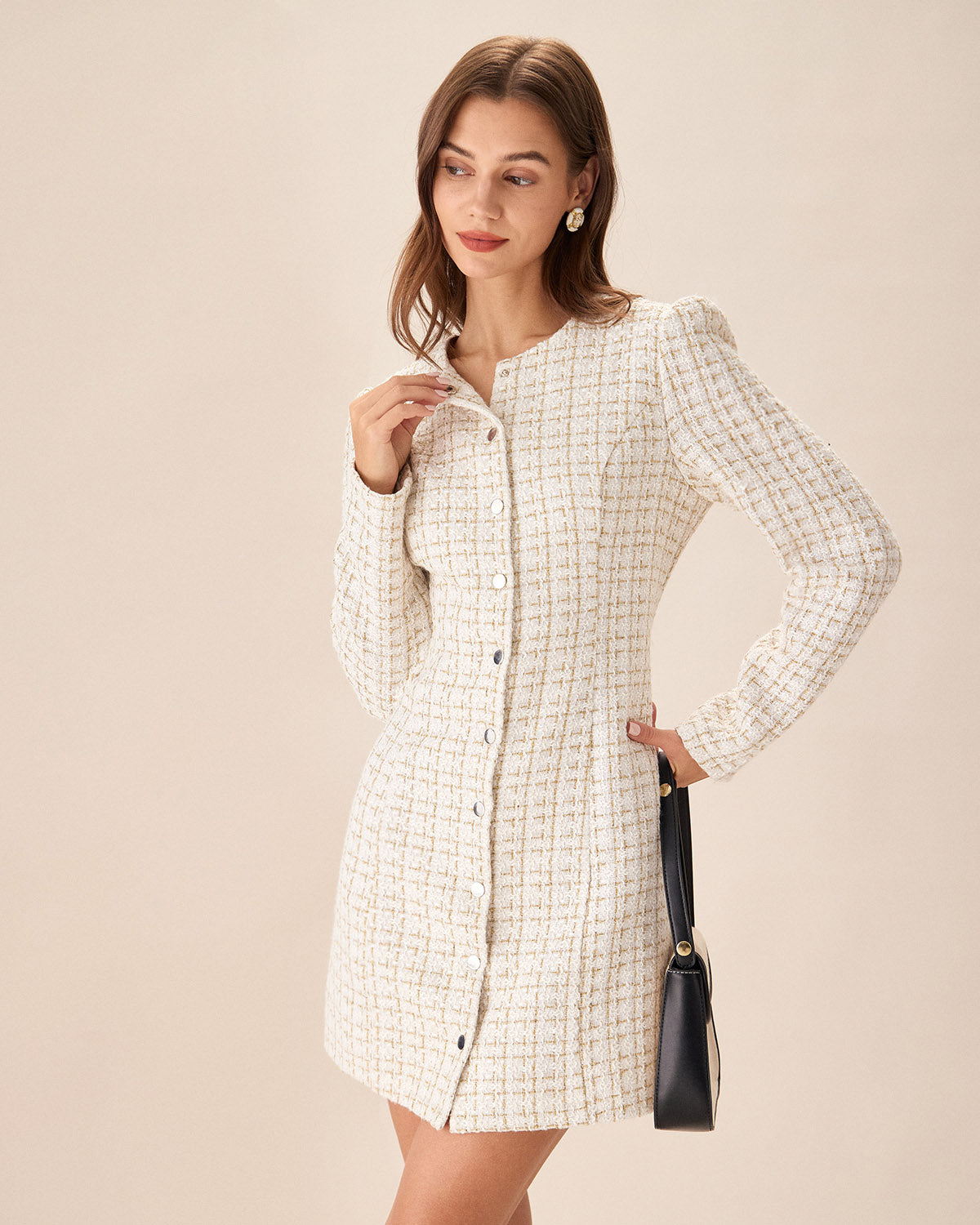 White Square Neck Tweed Mini Dress Buy Cheap Footlocker Finishline