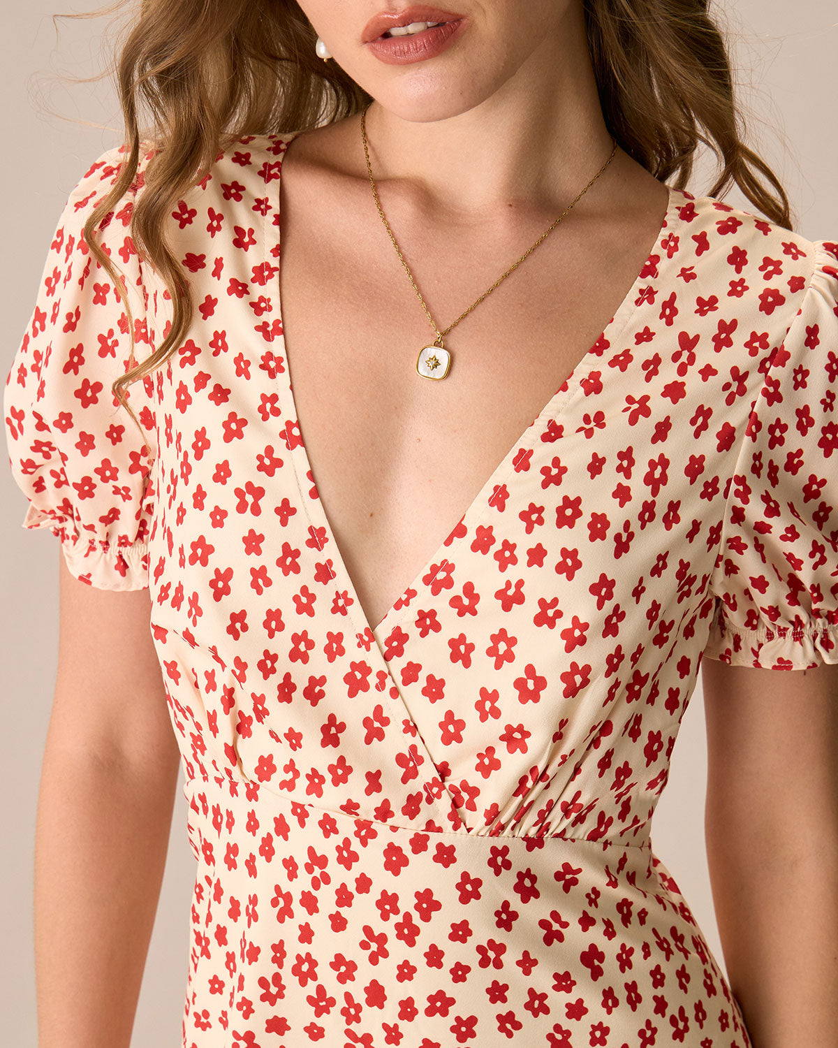 The Red V-Neck Floral Puff Sleeve Maxi Dress Outlet Reliable