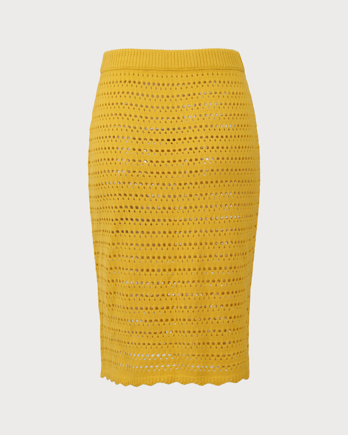 Yellow High-waisted Knee Length Knit Skirt For Sale Free Shipping