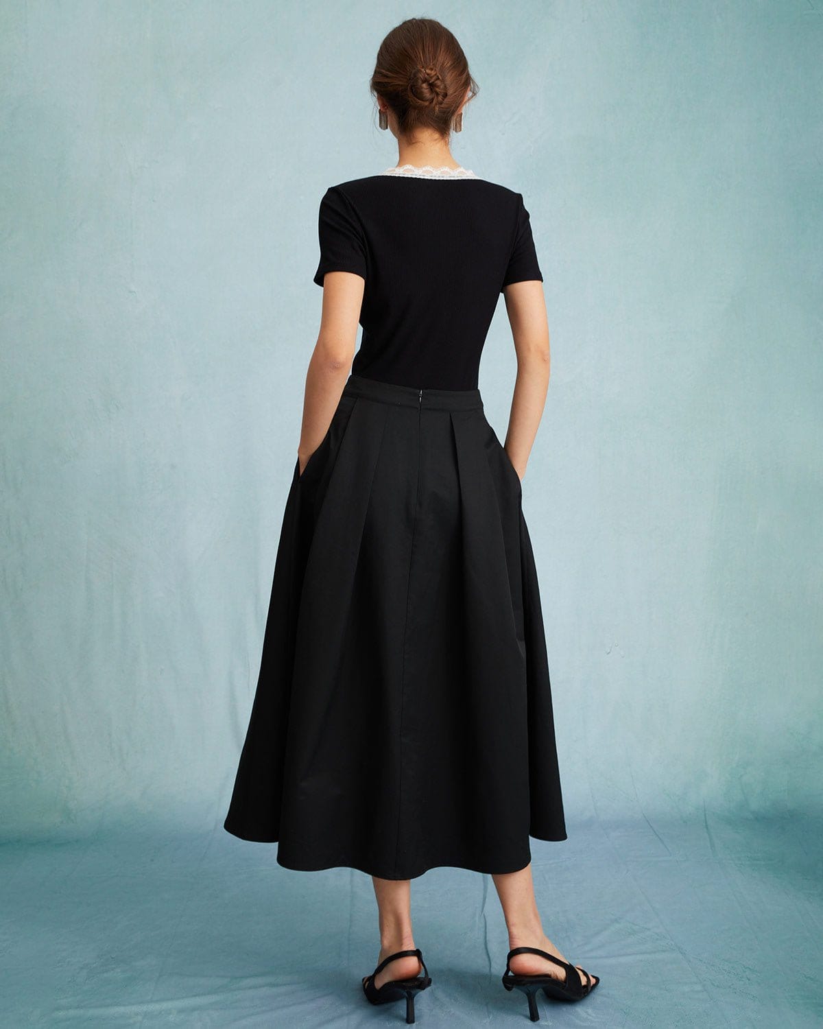 The Black High Waisted Pleated Midi Skirt Discount Best Place