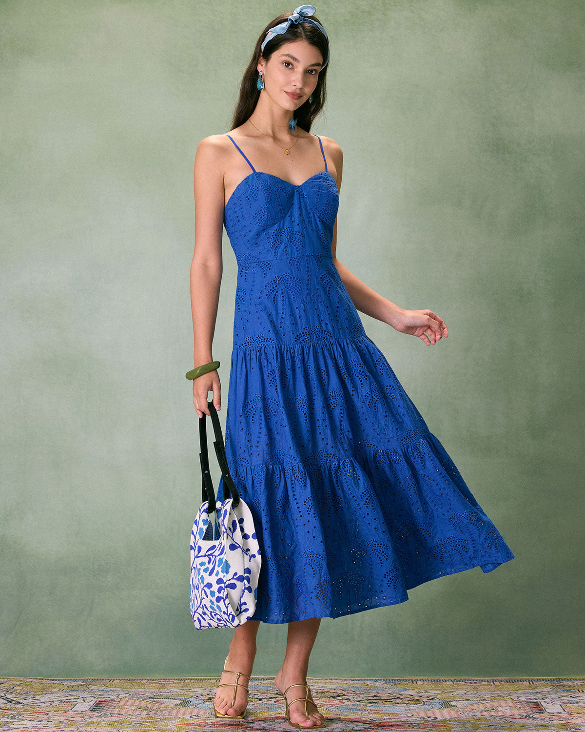 The Blue Sweetheart Neck Embroidery Slip Midi Dress Cheap Best Seller