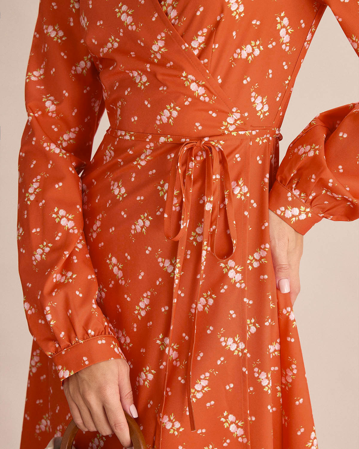 Orange Floral Wrap Midi Dress Outlet Finishline