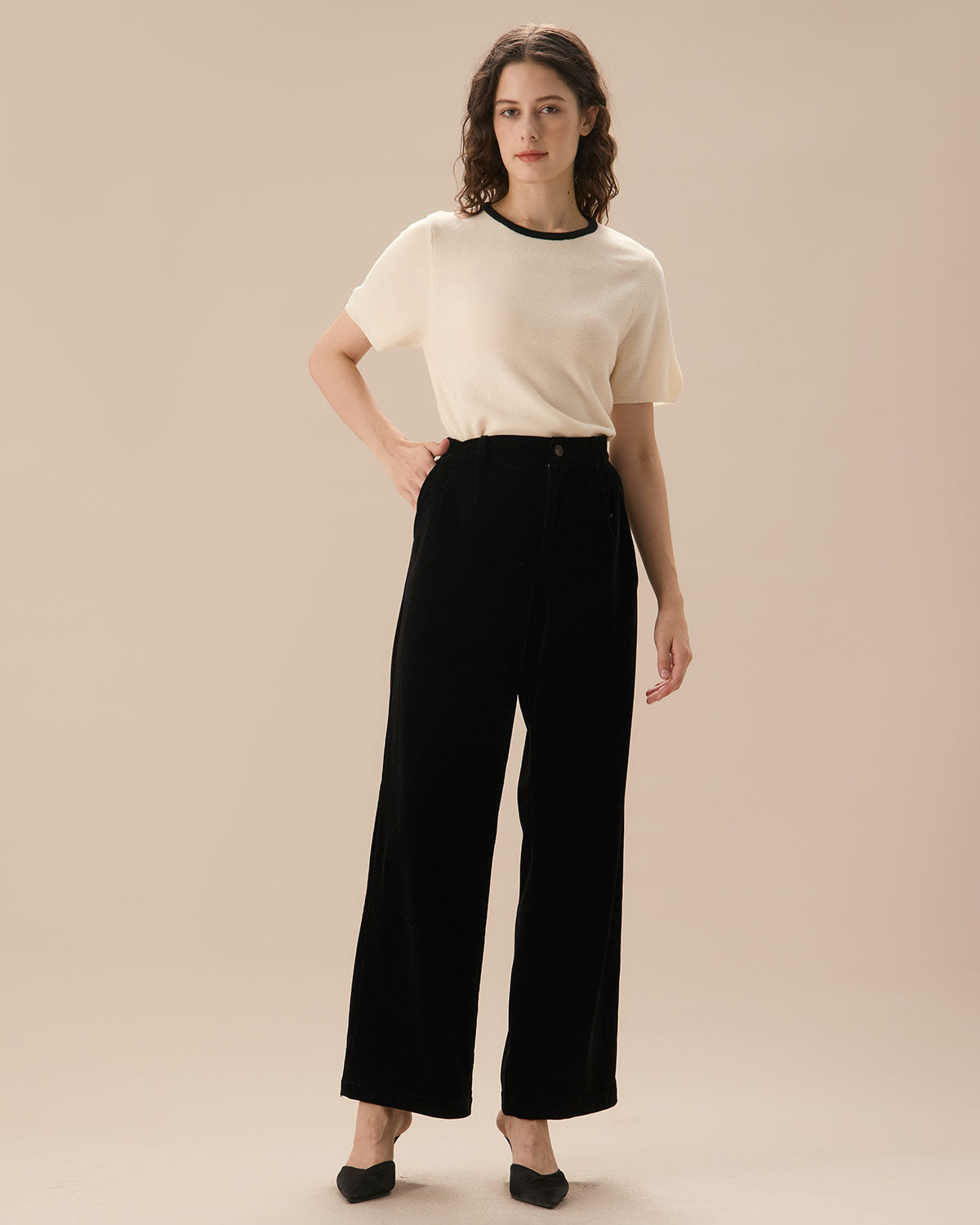 Black High Waisted Pleated Wide Leg Pants Cheap Manchester