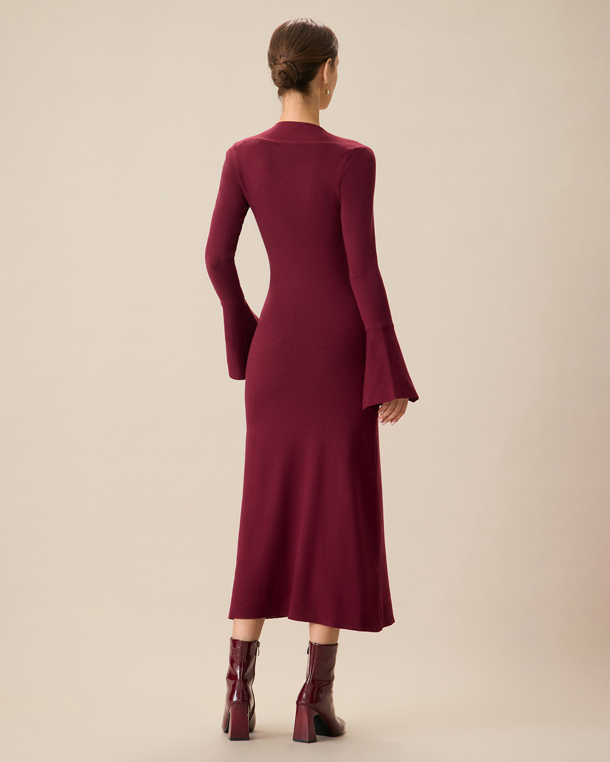 The Red Square Neck Flare Sleeve Midi Dress Outlet