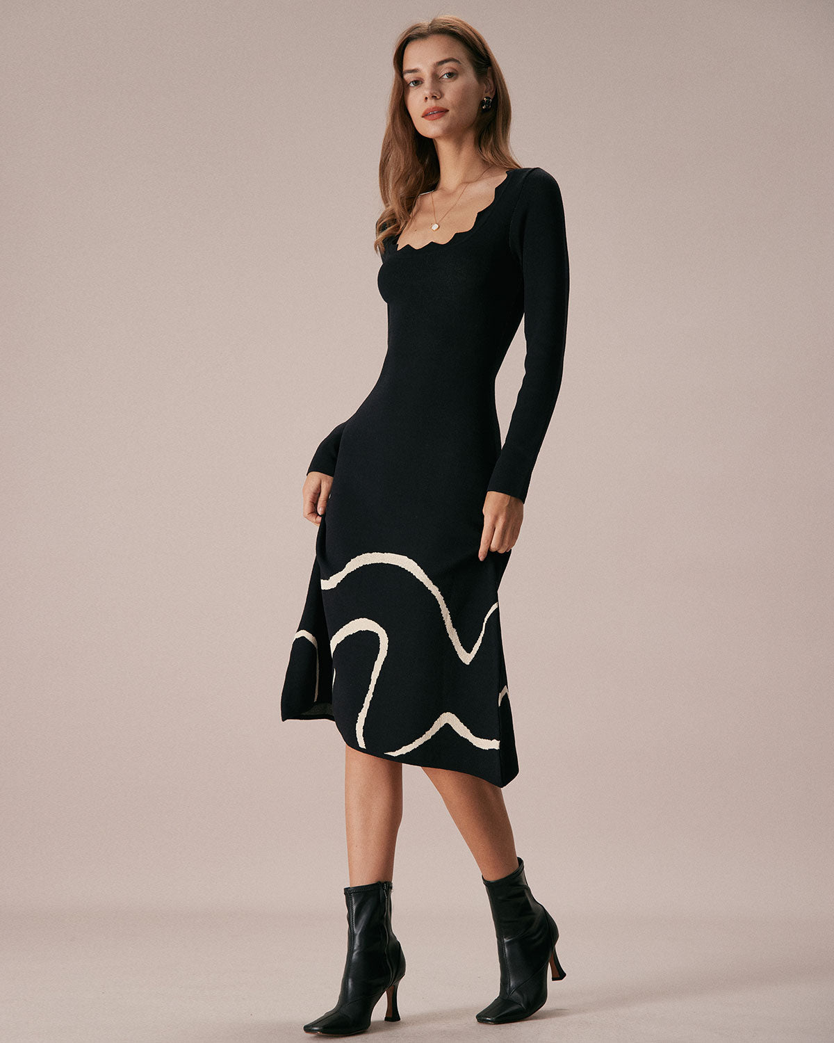 The Black Wave Scalloped Sweater Midi Dress Clearance Online