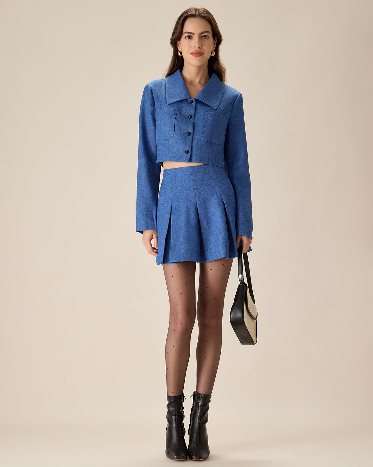 Blue High-waisted Pleated Mini Skirt Cheap Sale Big Sale