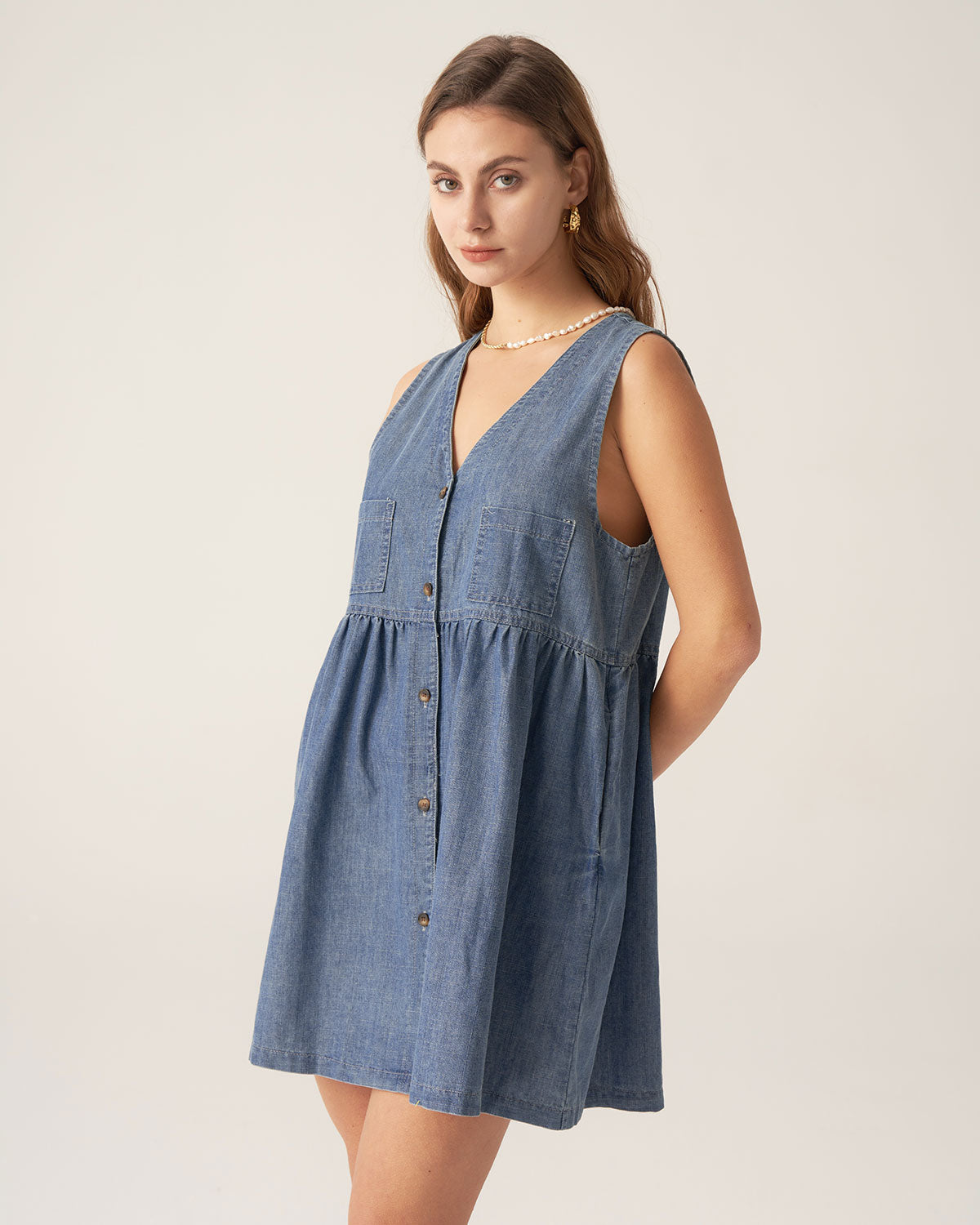 Blue Denim Sleeveless Mini Dress Professional