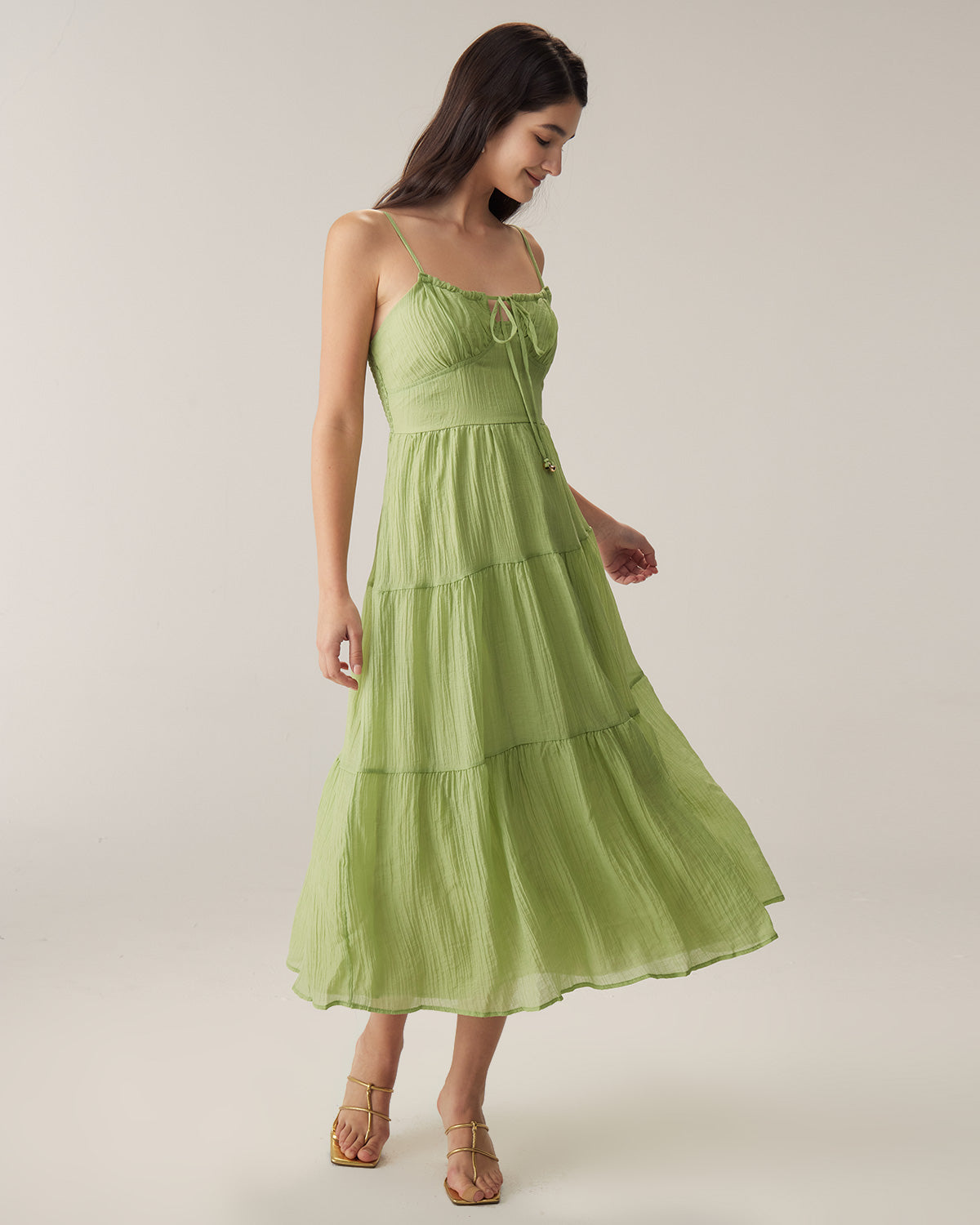 Green Tie Front Slip Midi Dress Free Shipping Cheap