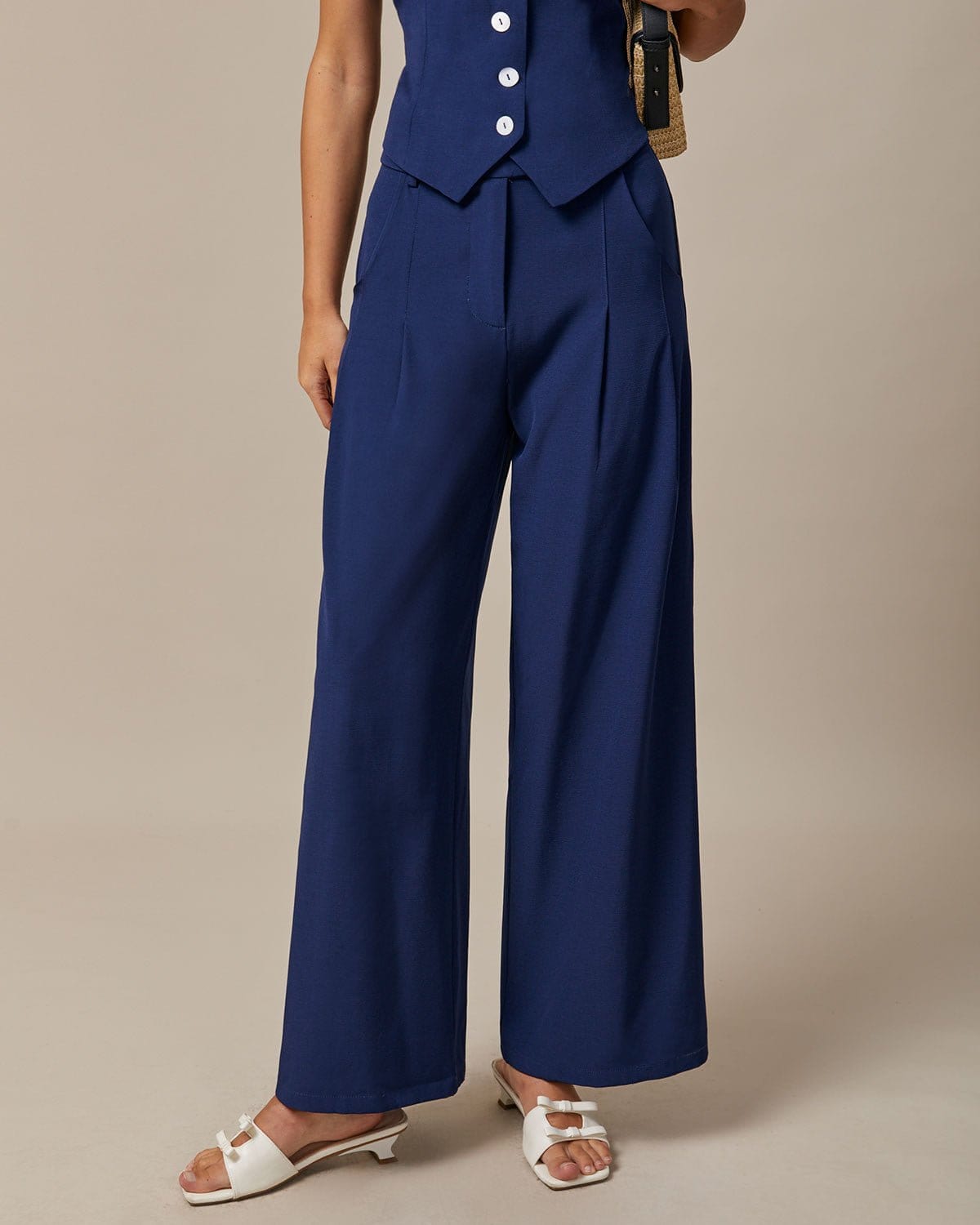 The Navy High Waisted Pockets Straight Pants Buy Cheap Wide Range Of