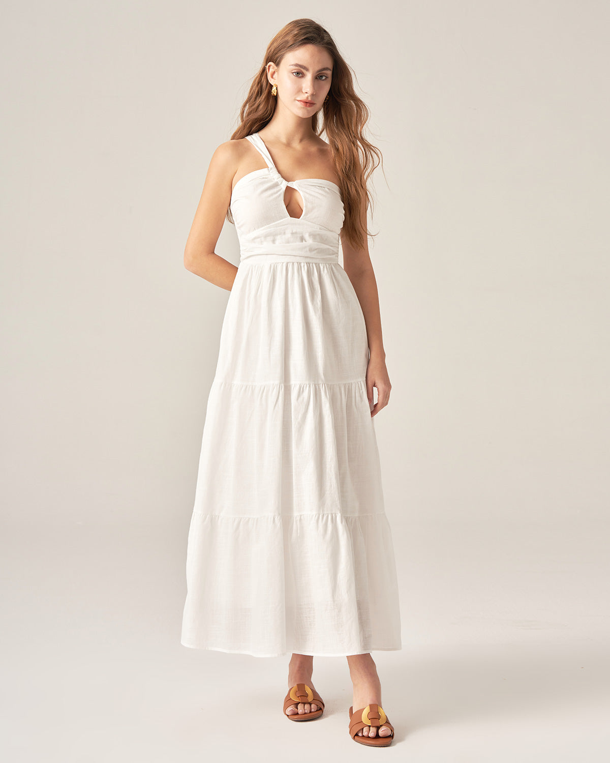 White Ruched One Shoulder Midi Dress On Hot Sale