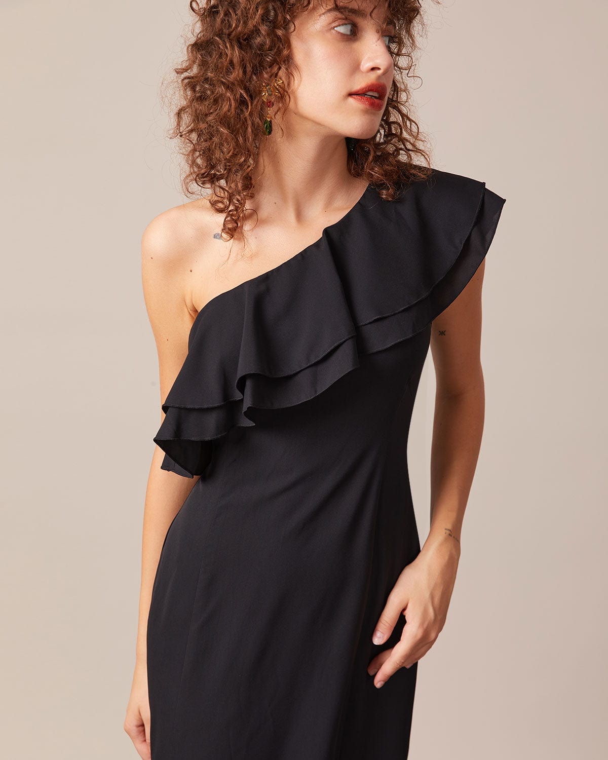 The Black One Shoulder Flounce Maxi Dress Low Pice Sale Online