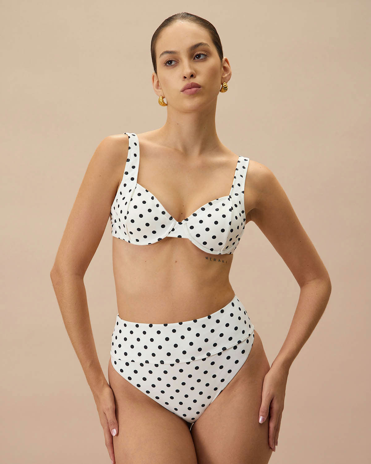 The White Polka Dot High Waist Bikini Bottom Top Quality Cheap Pice