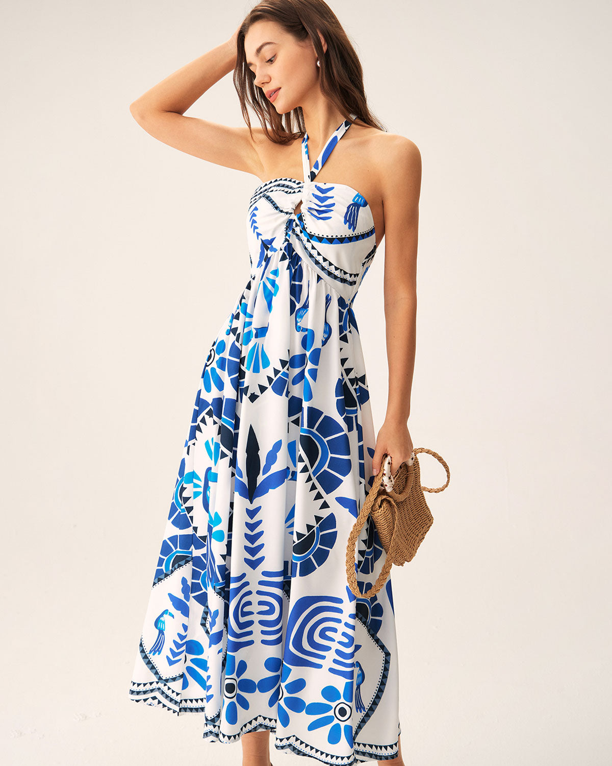 Blue Floral Halter Maxi Dress Clearance For Nice