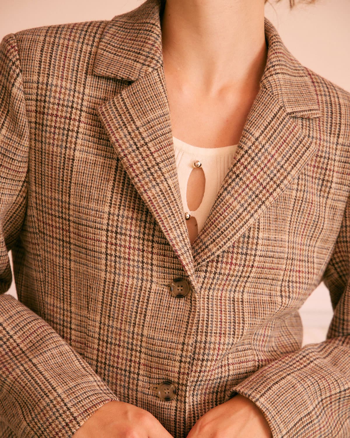 The Khaki Lapel Plaid Single Breasted Blazer Discount Cheapest Pice