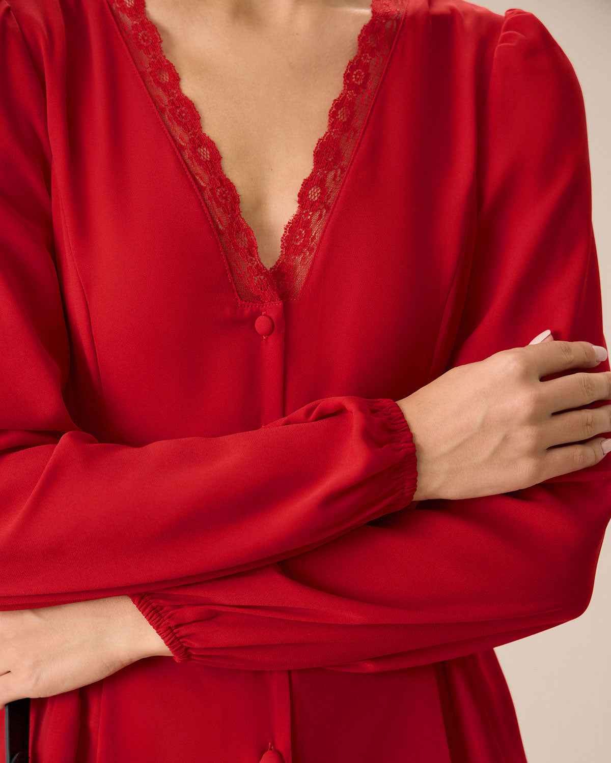 The Red V Neck Lace Trim Button Blouse Manchester Great Sale Cheap Online