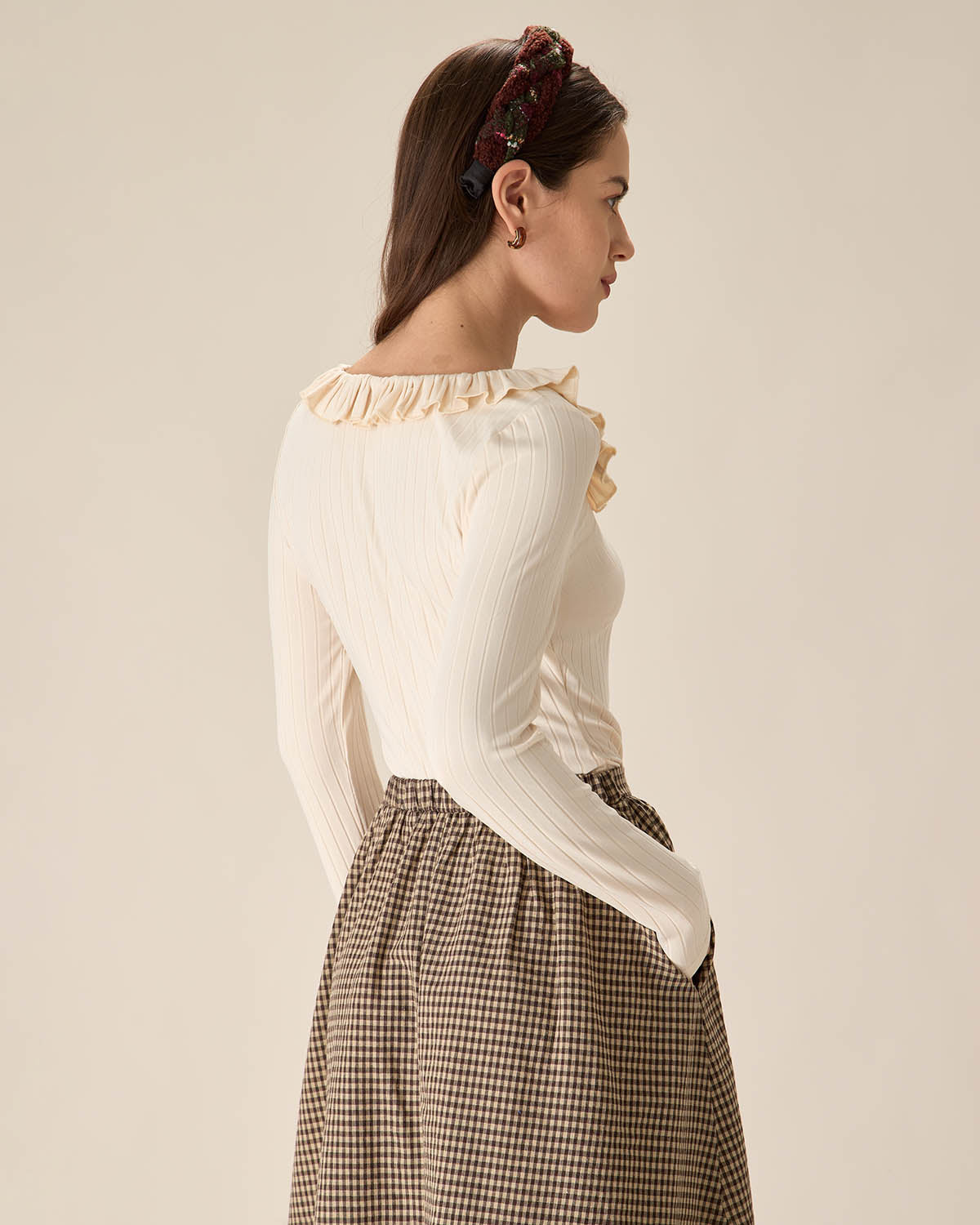 Beige Ruffle Slim Tee Get Authentic Sale Online