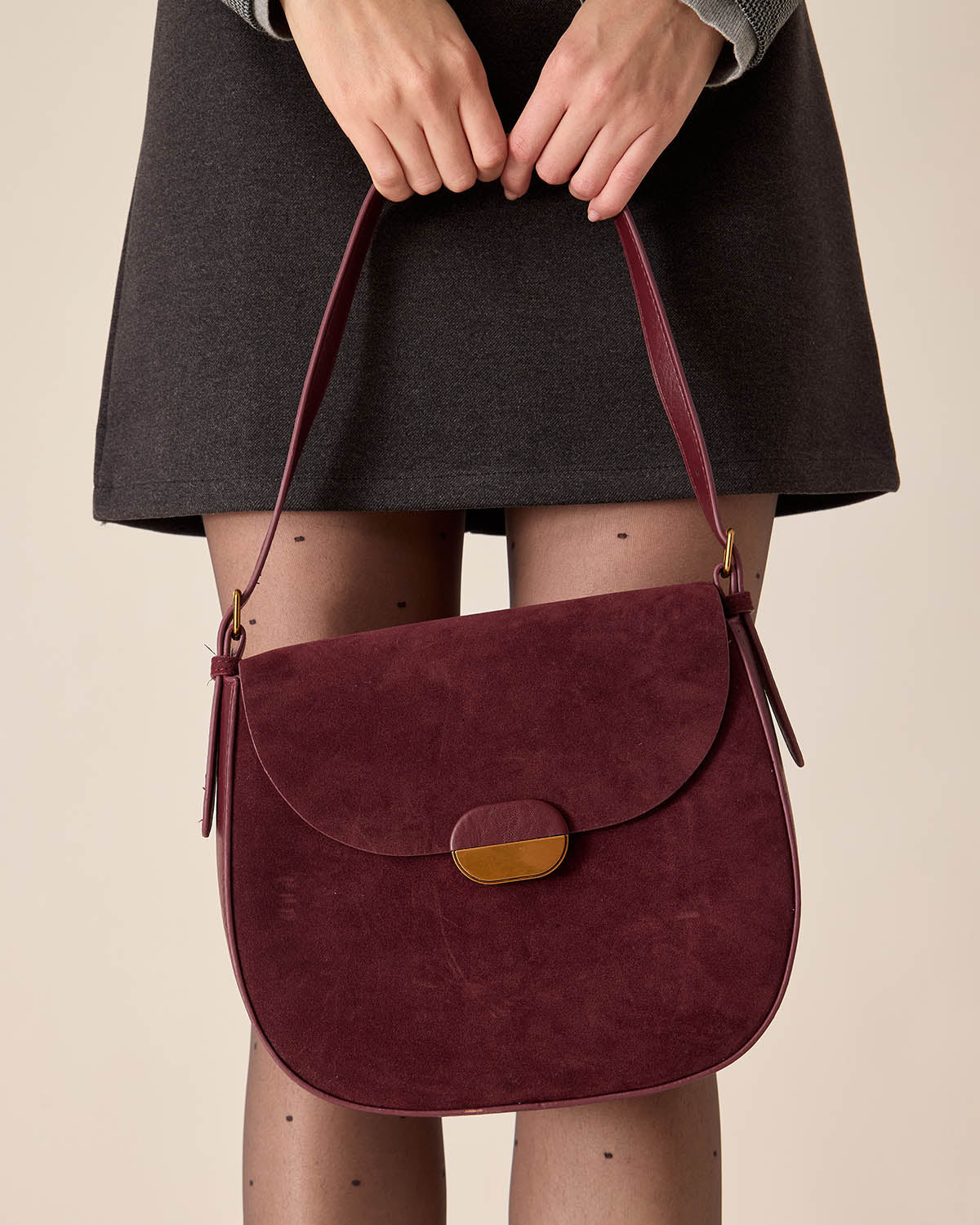 Wine Red Suede Shoulder Bag Free Shipping Popular