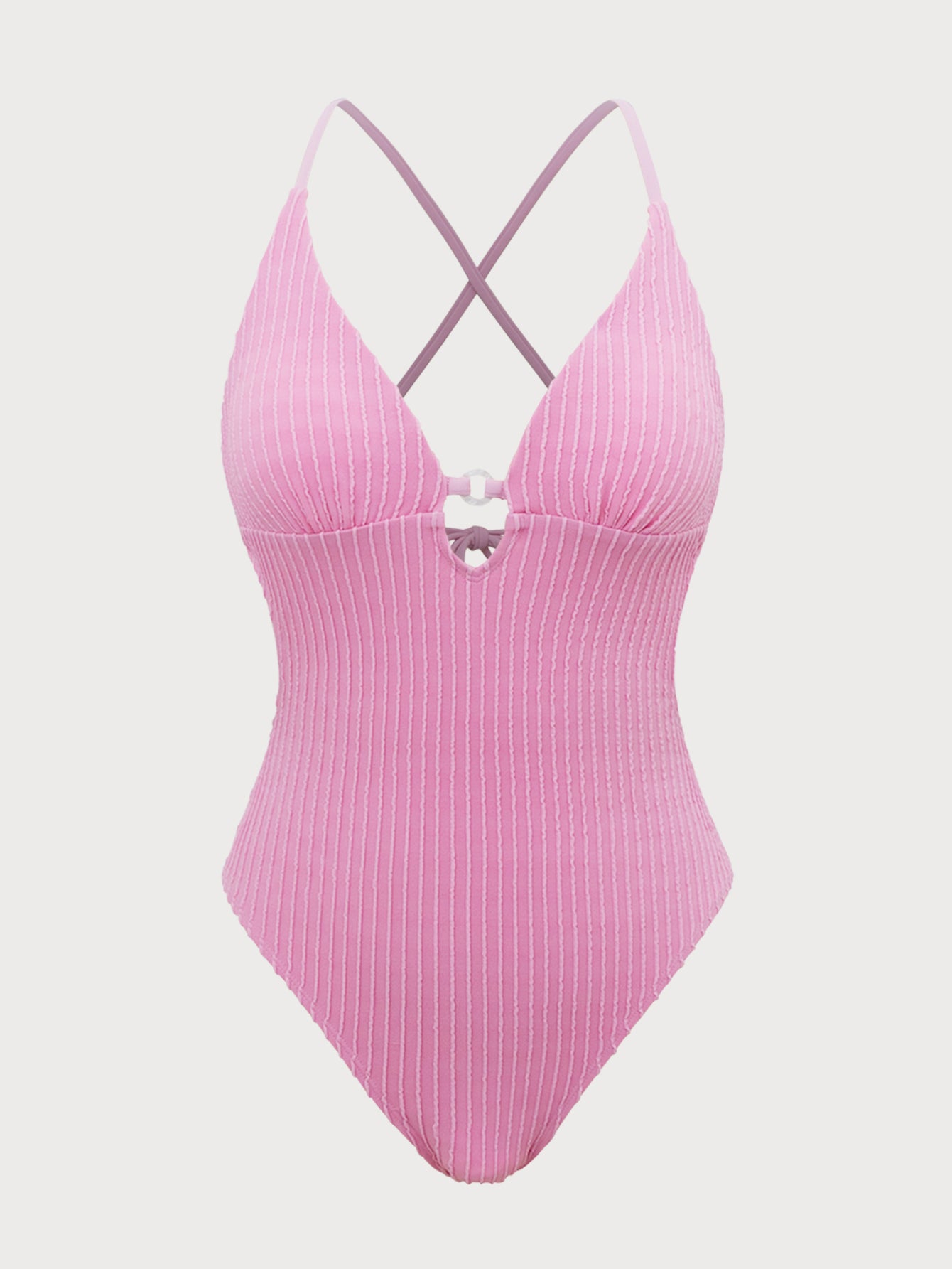 Pink Textured Cutout One-Piece Swimsuit Cheap Sale View