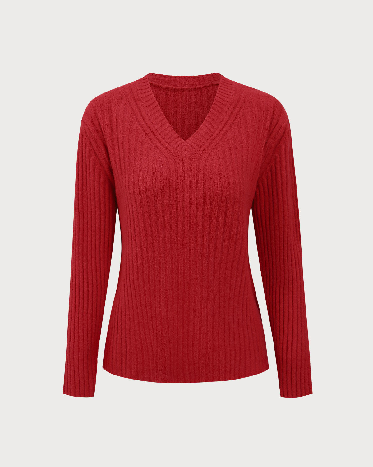 Red V-Neck Ribbed Sweater New Arrival Cheap Pice