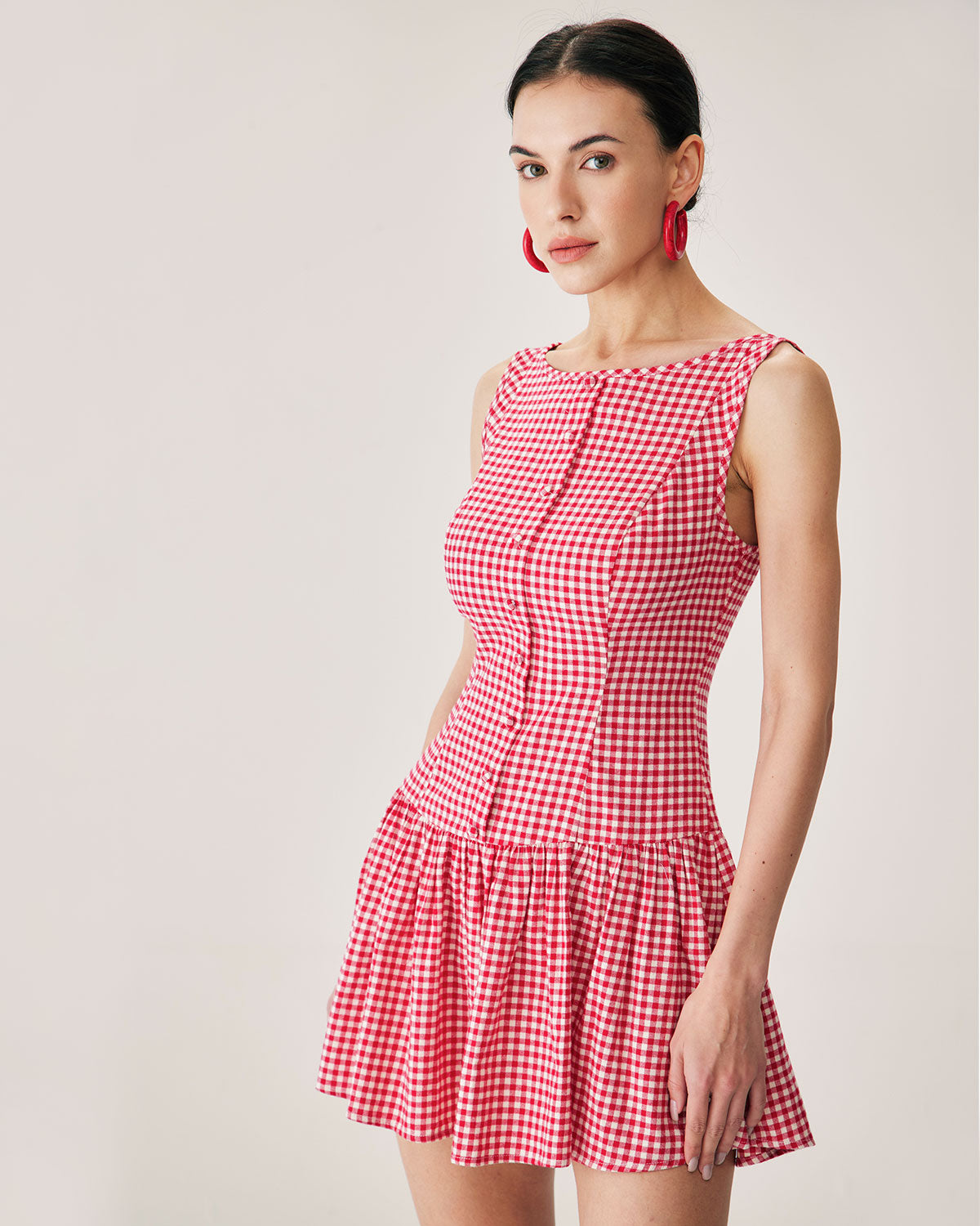 Red Plaid Boat Neck Mini Dress Footlocker For Sale