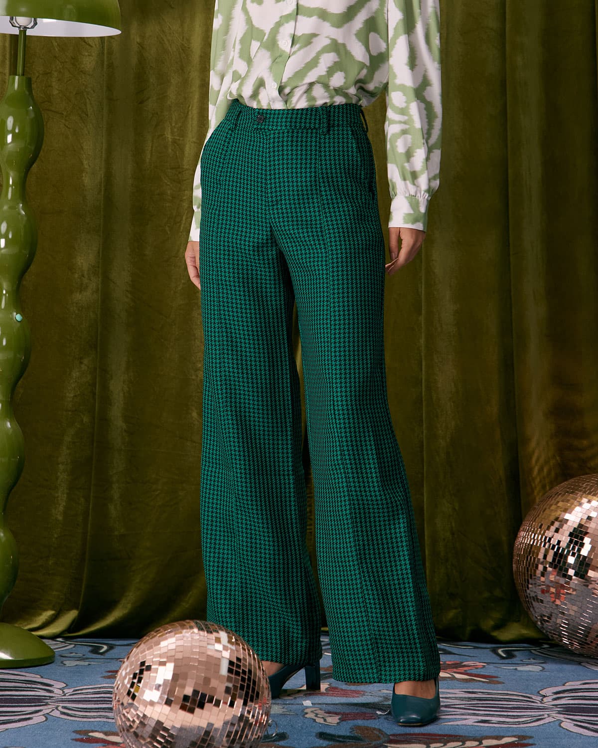 The Green Houndstooth Wide Leg Pants 2025 Newest Sale Online