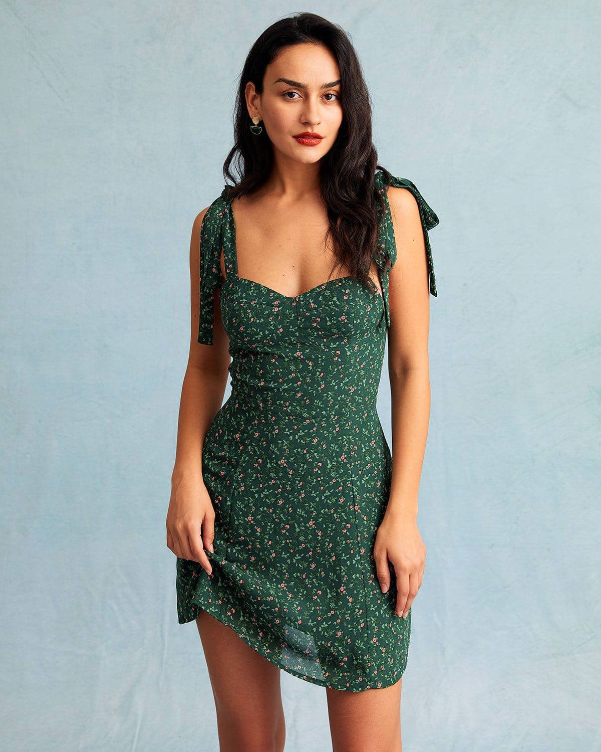 The Green Sweetheart Neck Floral Slip Mini Dress Cheap Buy Authentic