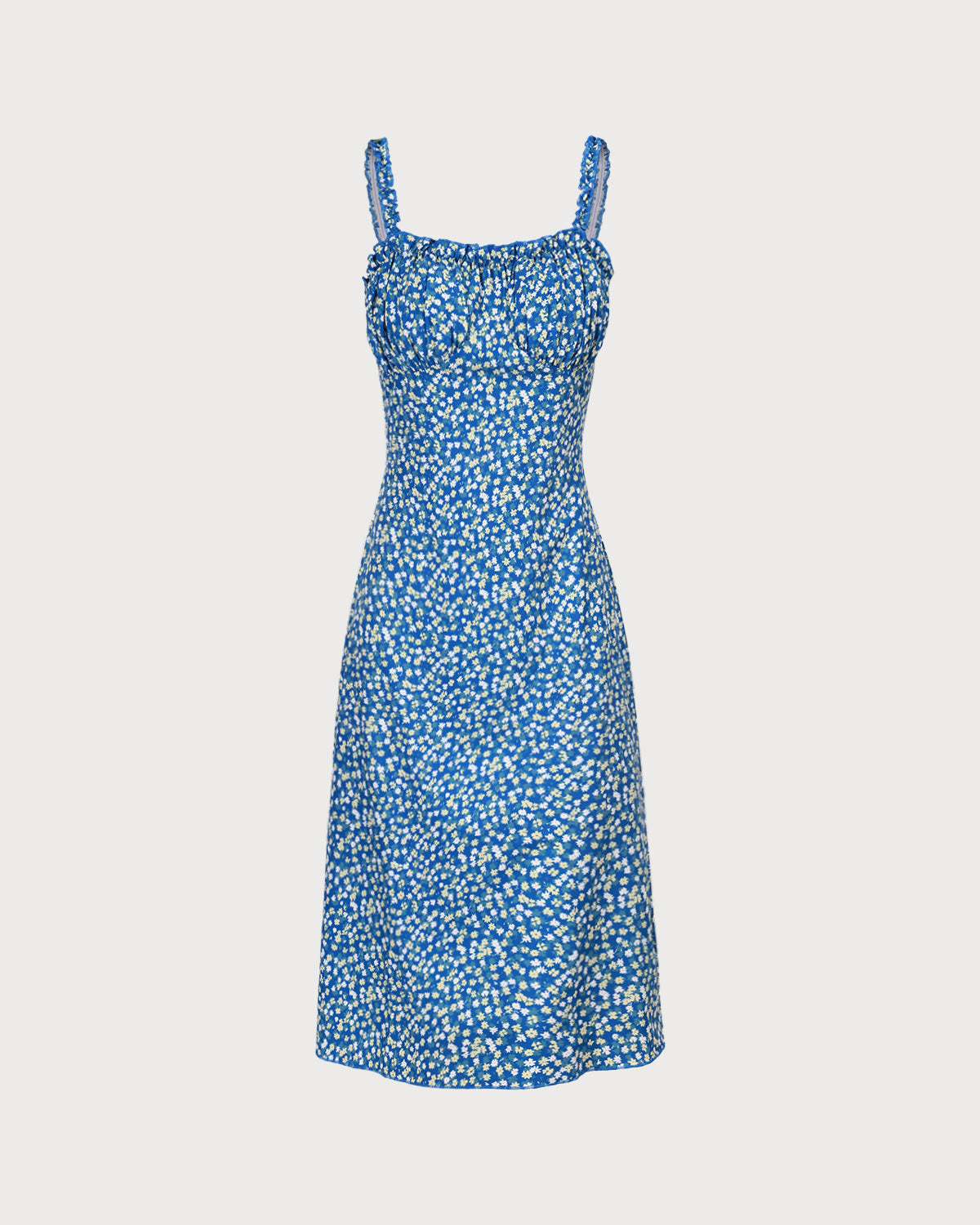 The Blue Floral Frill Trim Midi Dress Free Shipping Clearance