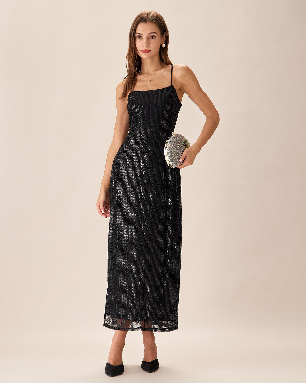 Black Sequin Bodycon Slit Maxi Dress For Nice Cheap Price