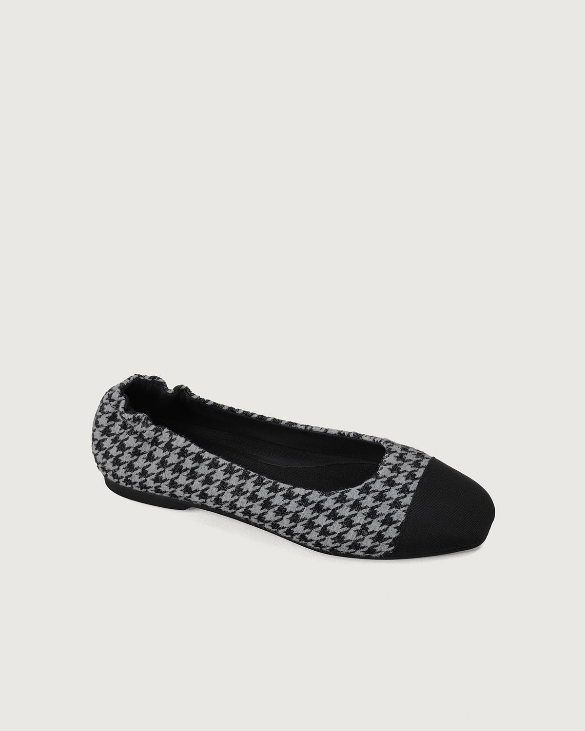 Enfiis Black and Grey Houndstooth Jacquard Square Toe Ballet Flats Cheap Best Store To Get