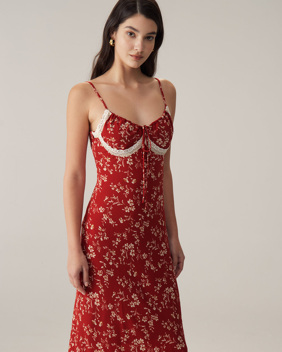 Red Floral Ruched Slip Midi Dress Many Kinds Of Sale Online