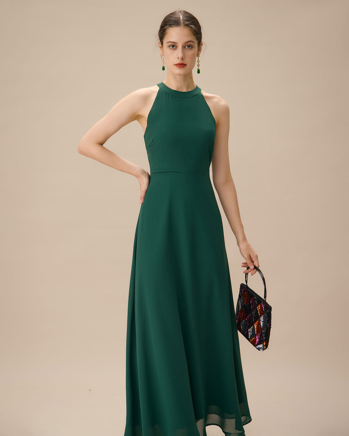 Green Halter Bowknot Back Maxi Dress Clearance Cheap Online