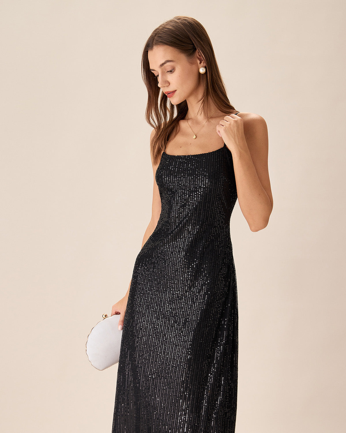 Black Sequin Bodycon Slit Maxi Dress For Nice Cheap Price