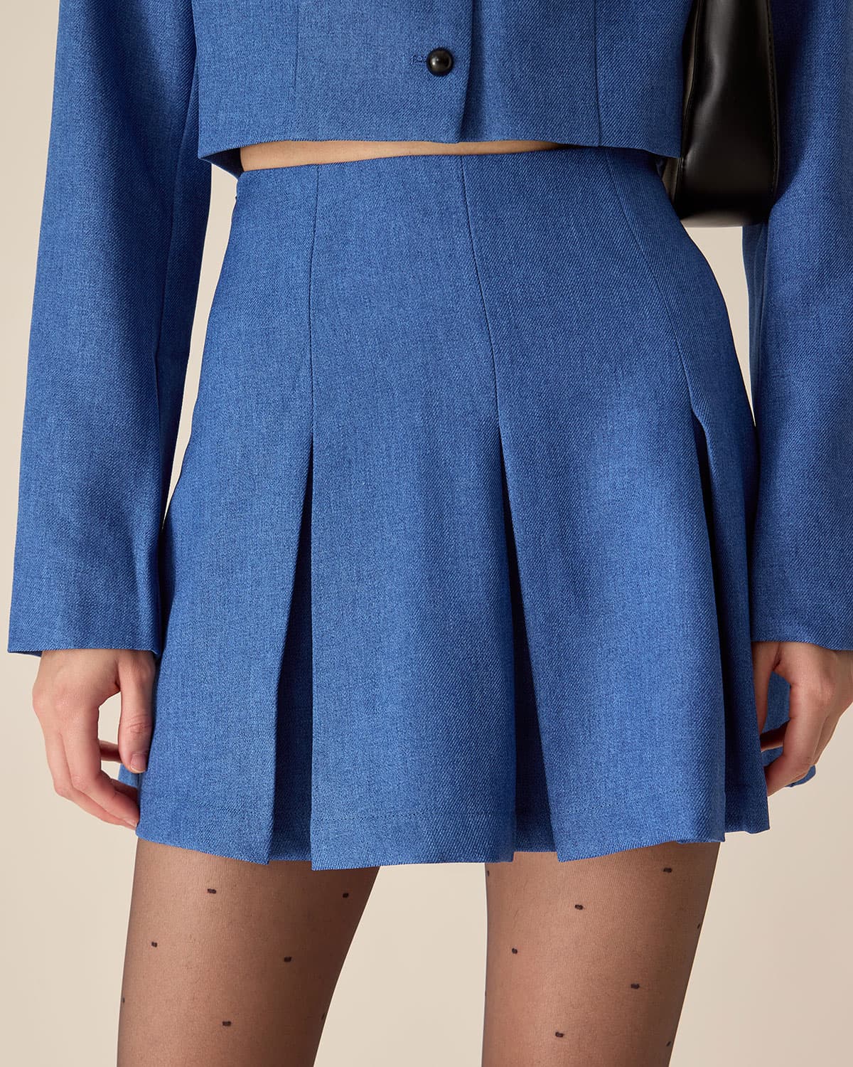 Blue High-waisted Pleated Mini Skirt Cheap Sale Big Sale