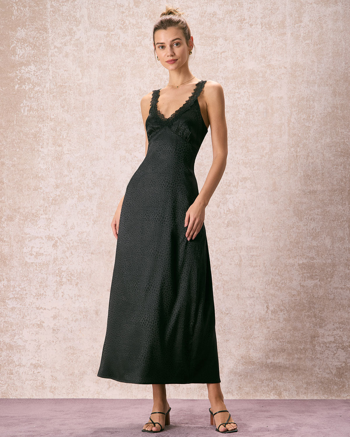 The Black V Neck Lace Jacquard Maxi Dress Nicekicks