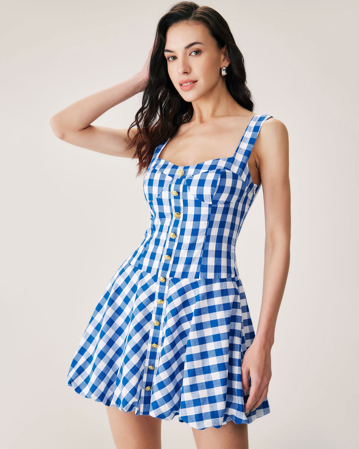 Blue Plaid Slip Mini Dress Discount Online