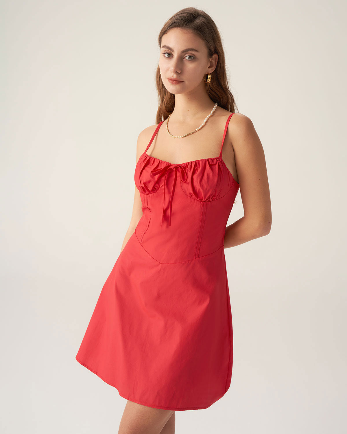 Red Ruched Slip Mini Dress 2025 New