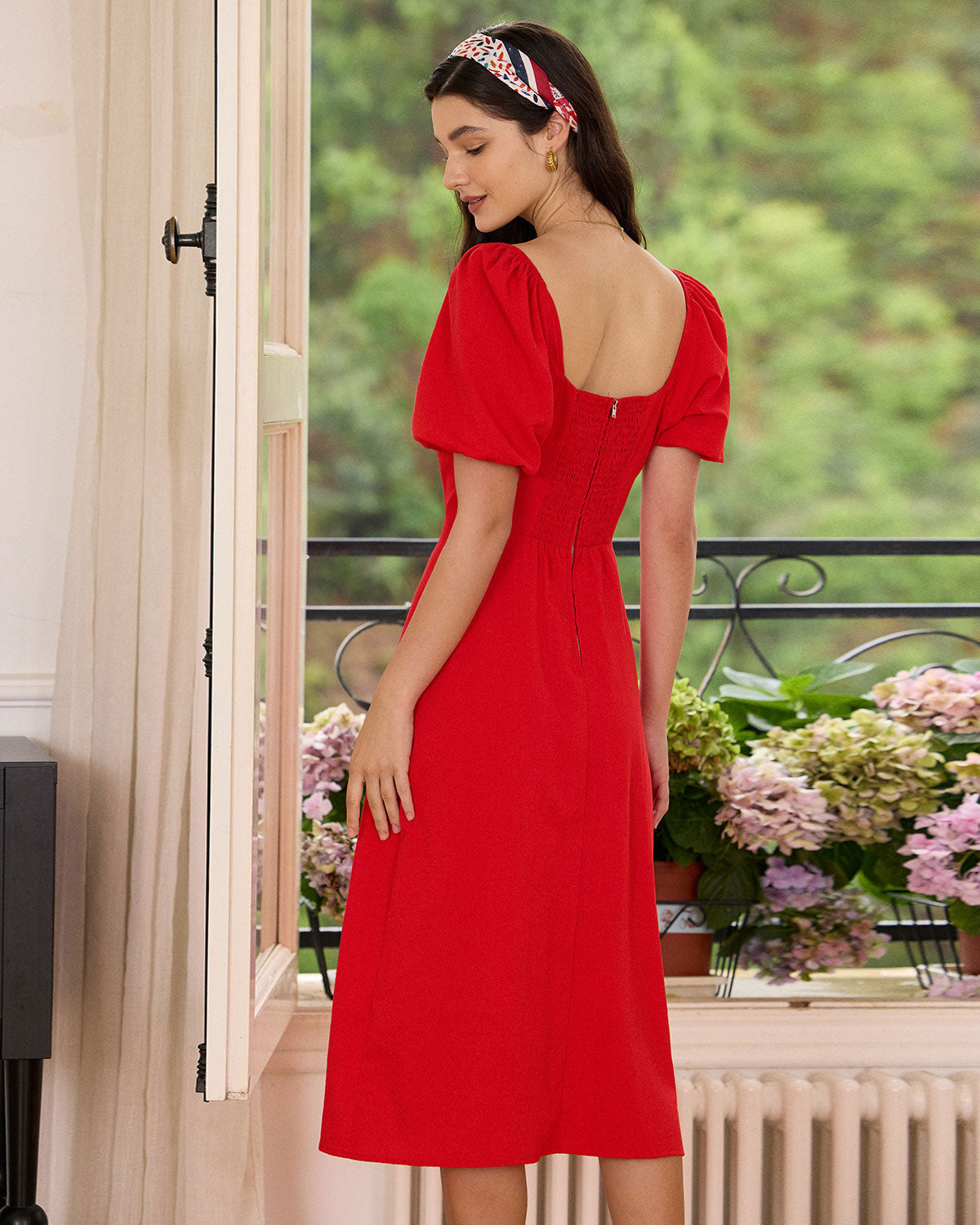 The Red Sweetheart Neck Slit Midi Dress Collections For Sale