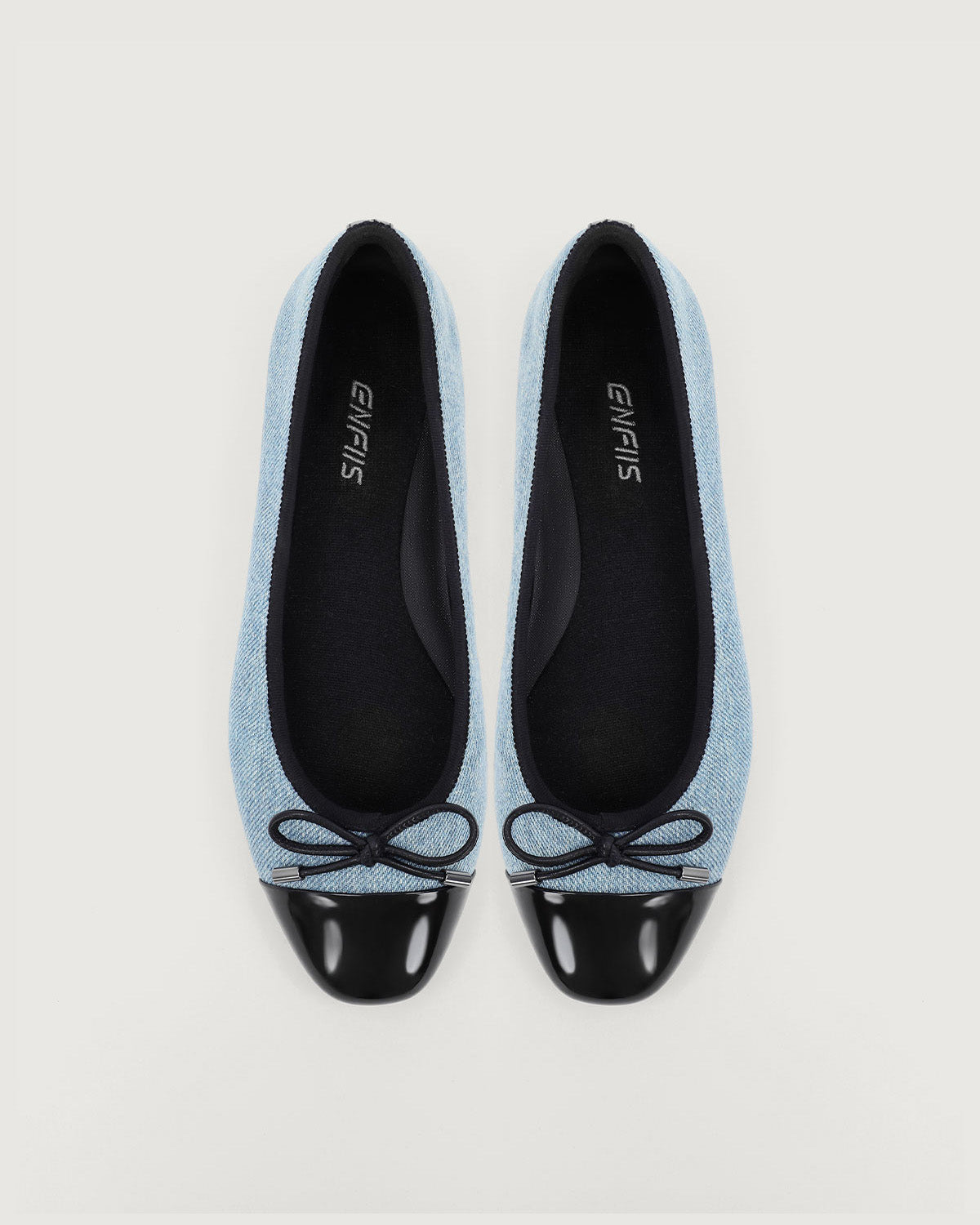 Enfiis Light Blue Washed Denim Cross-head Ballet Flats. Cheap Pice Outlet Sale