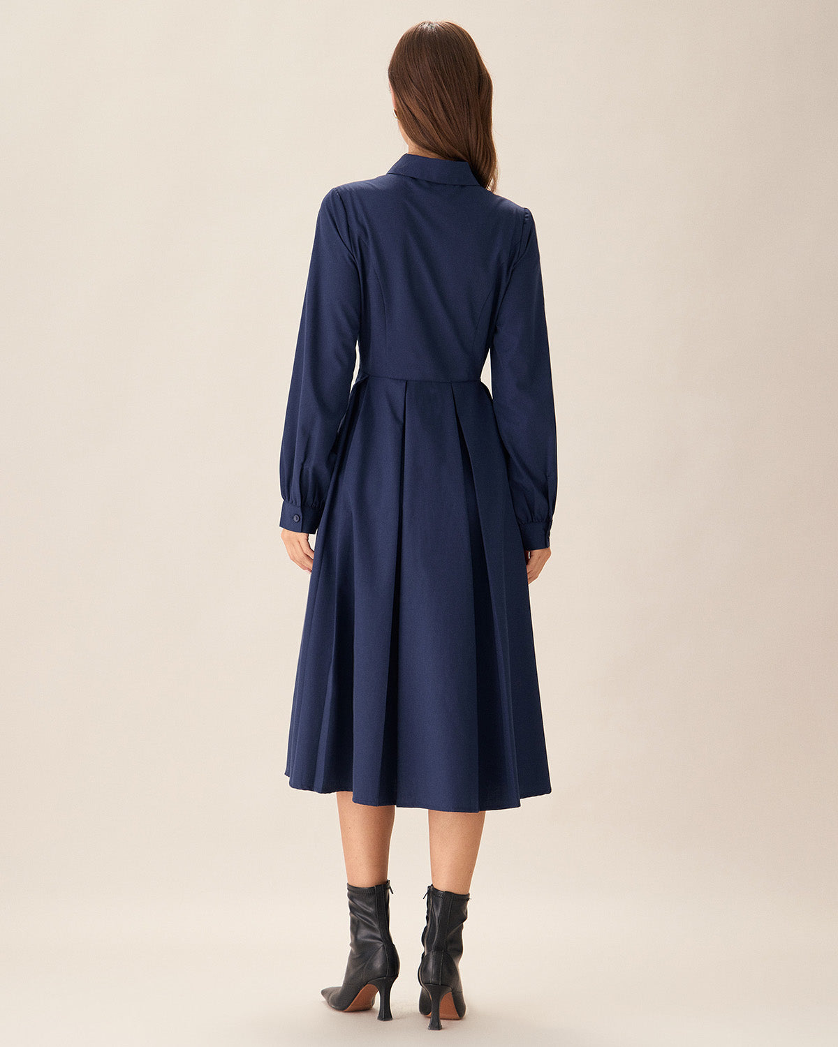 Navy Pleated Button Midi Dress Cheap Sale Wholesale Pice