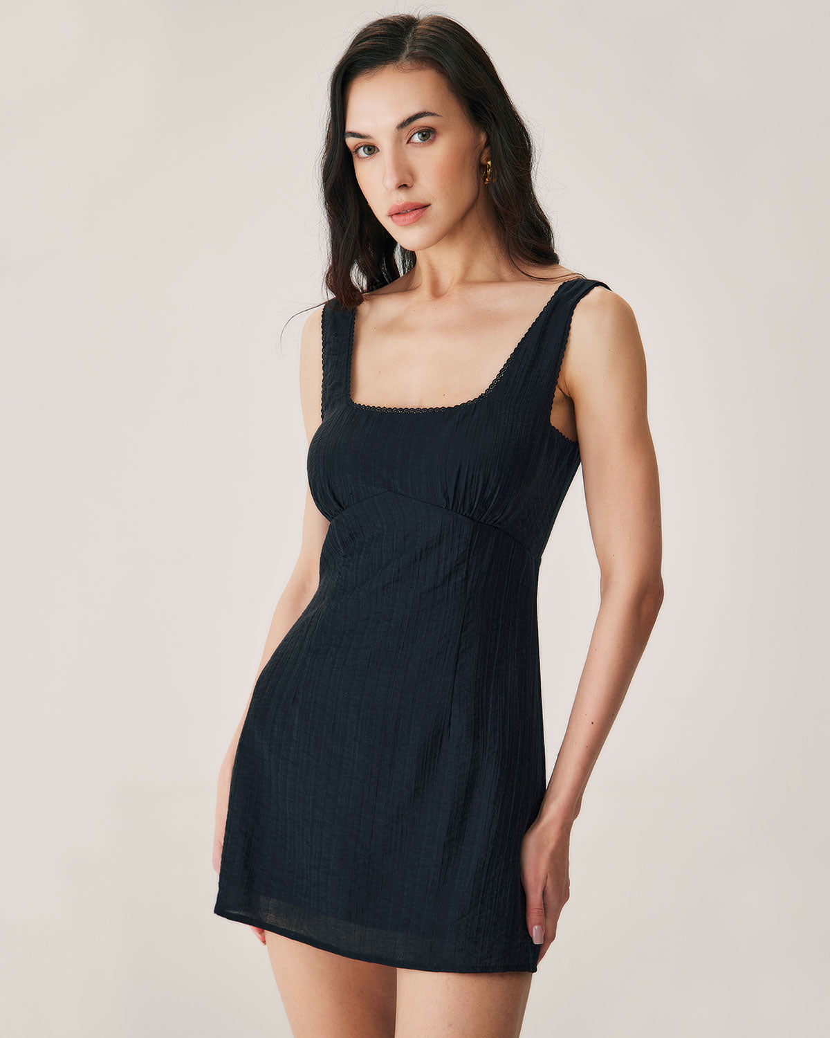 Black Textured Slip Mini Dress Free Shipping Sale Online