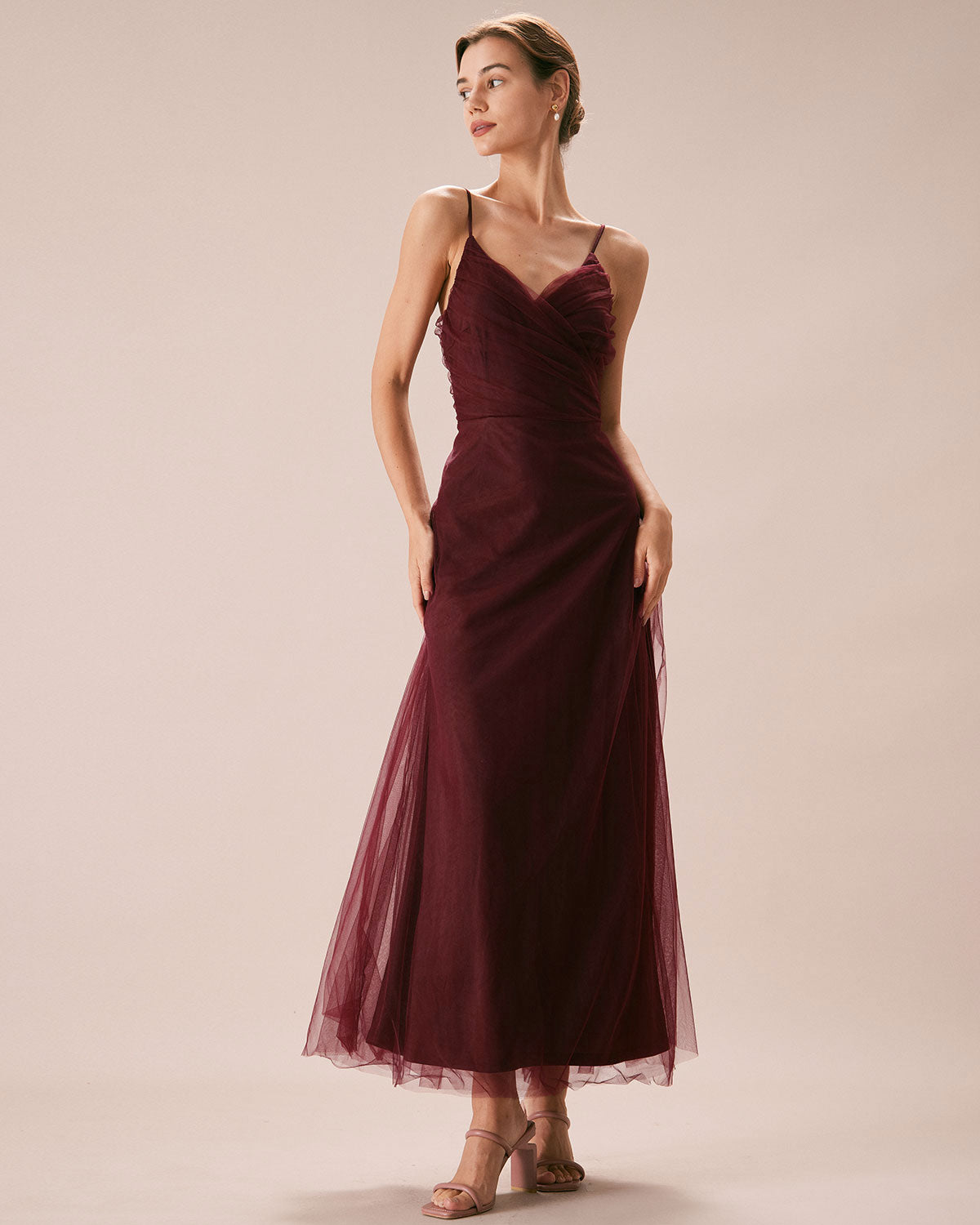 The Wine Red V Neck Mesh Wrap Maxi Dress Manchester Great Sale Cheap Online