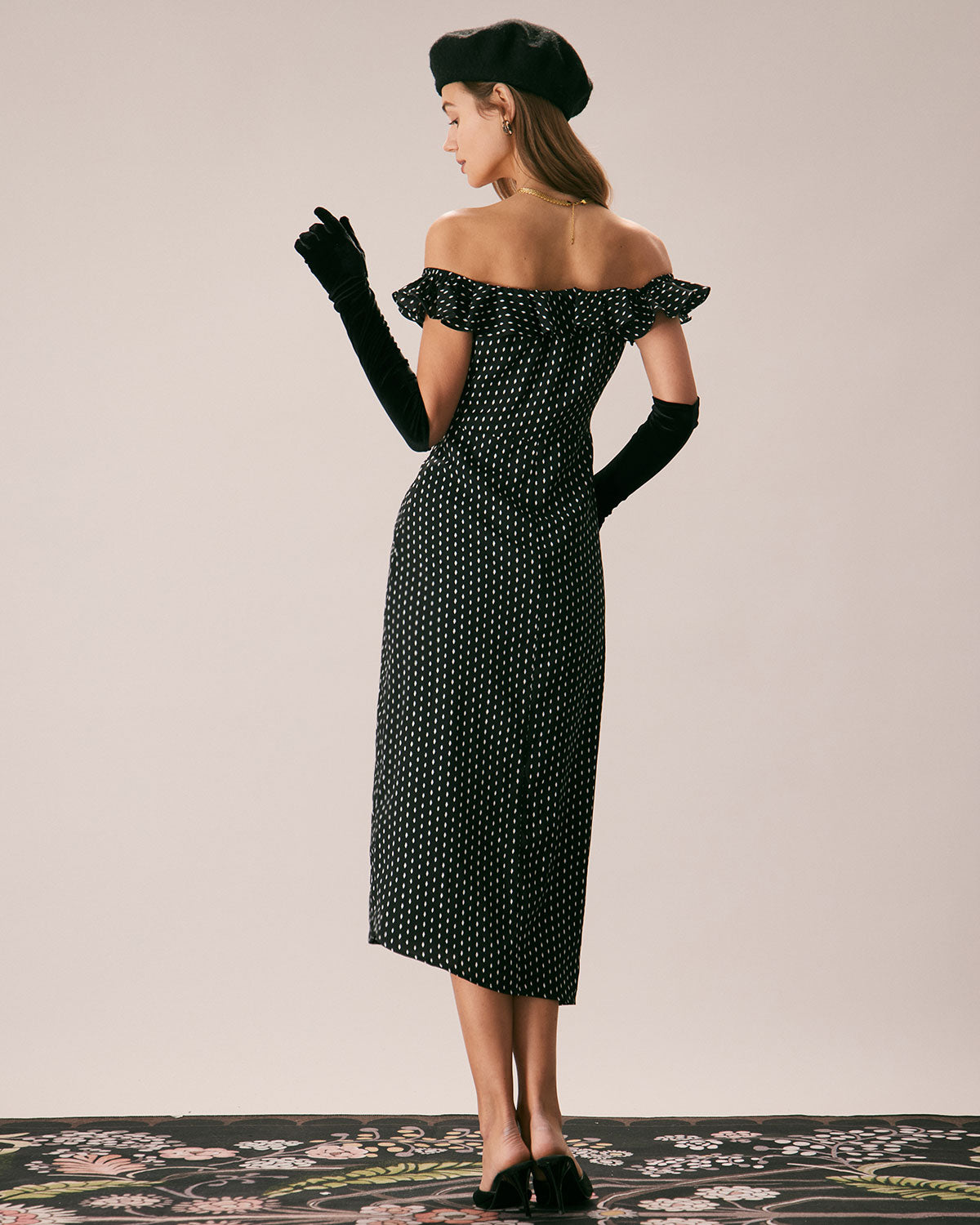 The Black Off The Shoulder Ruffle Midi Dress Pices Online