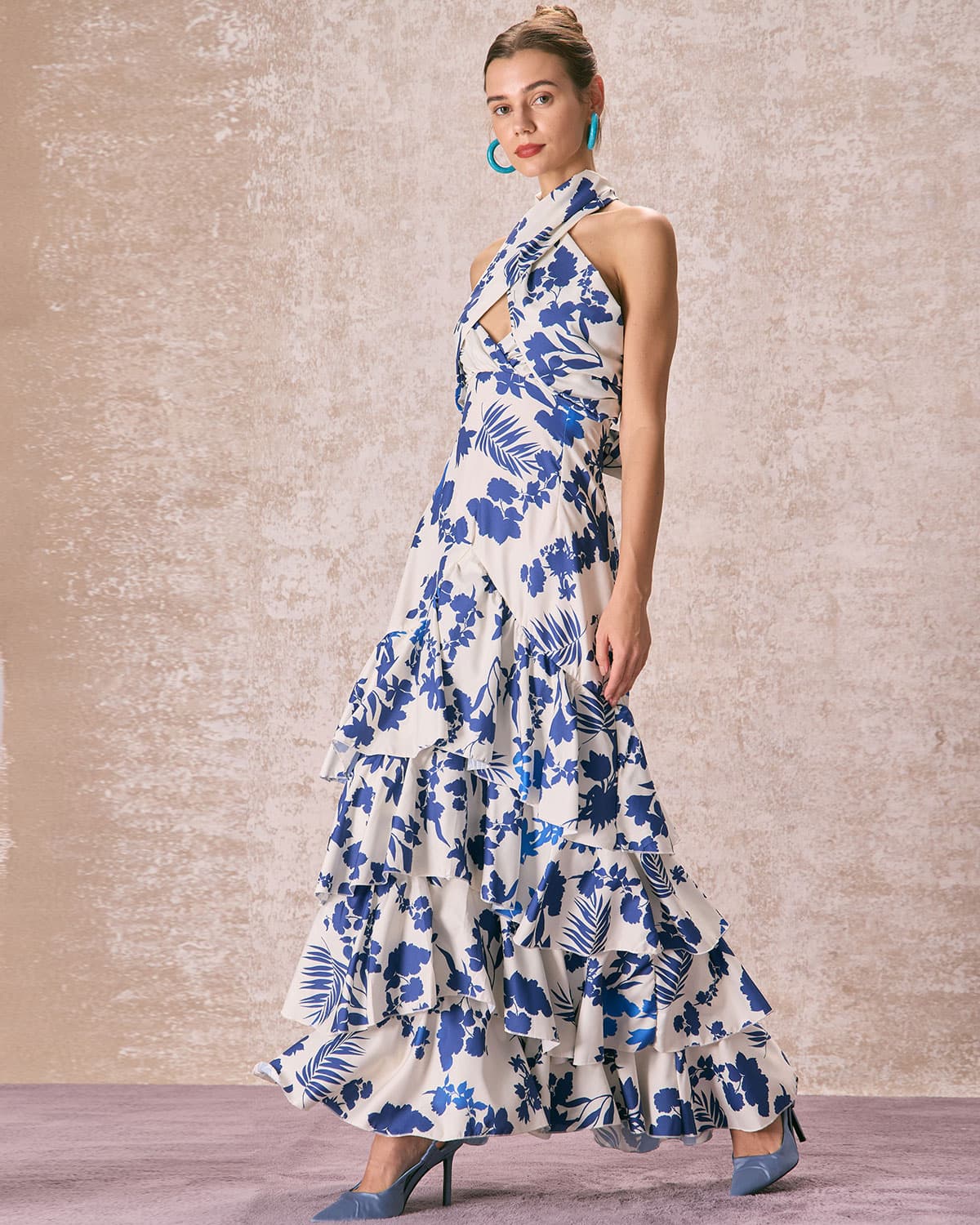 The Blue Halter Cut Out Ruffle Maxi Dress Cheap Sale Really